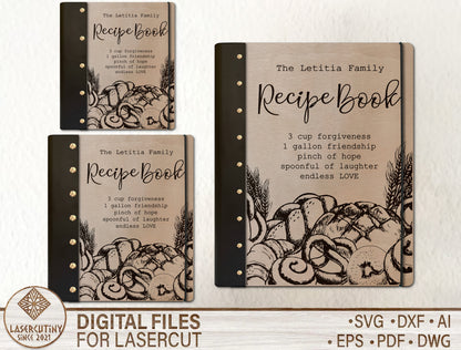 Family Recipe Book SVG Bundle Wooden Cookbook Cover for Glowforge