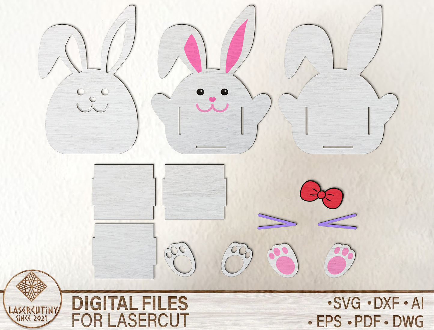 Easter Bunny Bow Egg Holder SVG Cute Bunny for LightBurn and xTool