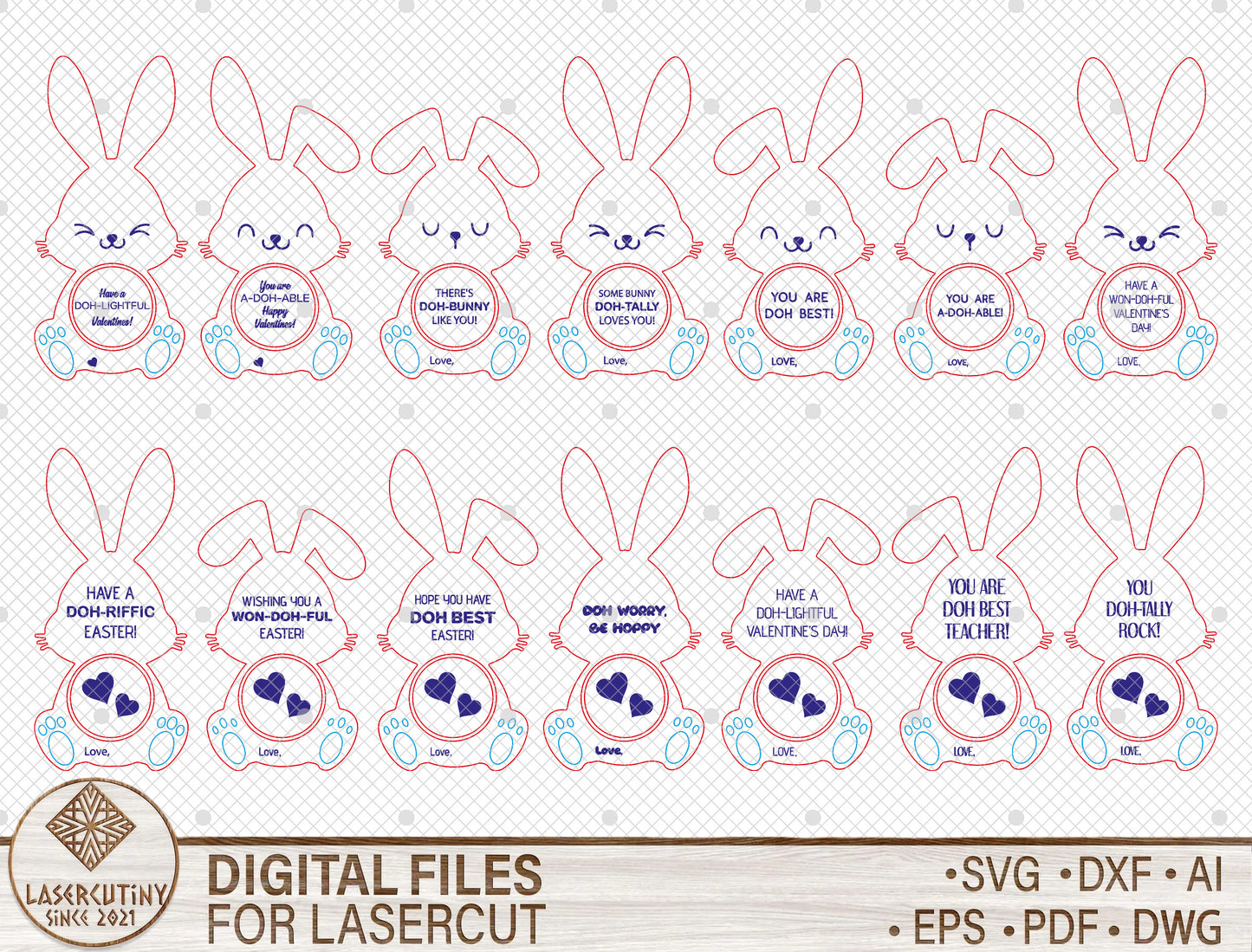 Easter Bunny Message Tag SVG Cute Bunny Note for Glowforge and xTool