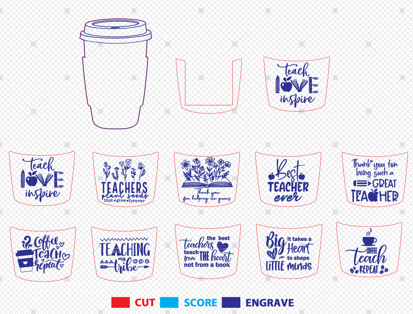 Teacher Appreciation Gift Card Holder SVG Bundle for Glowforge and xTool
