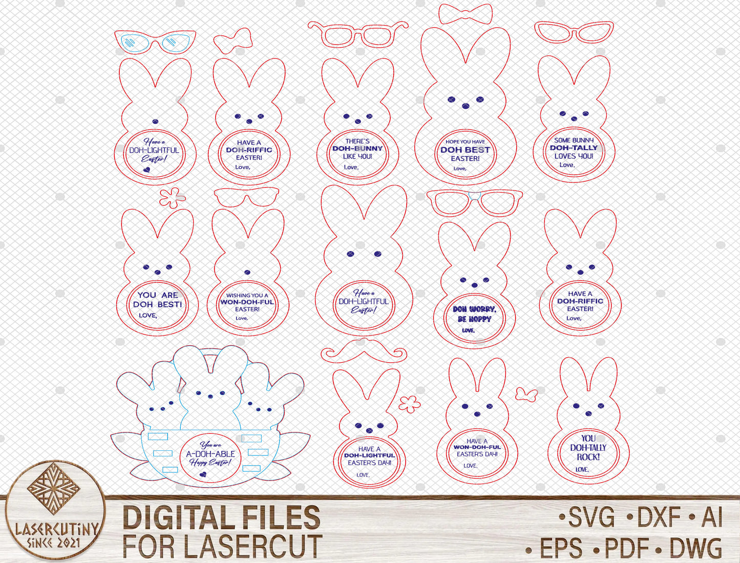 Easter Bunny Play Dough Circle Tag SVG Peeps Bunny for LightBurn and xTool