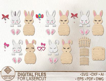 Easter Bunny Basket SVG Cute Wooden Fence 5 Designs for Glowforge and xTool