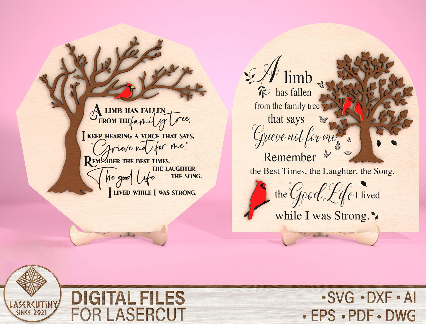 Tree Memorial SVG Cardinal Memorial Tabletop Sign SVG for Glowforge and xTool