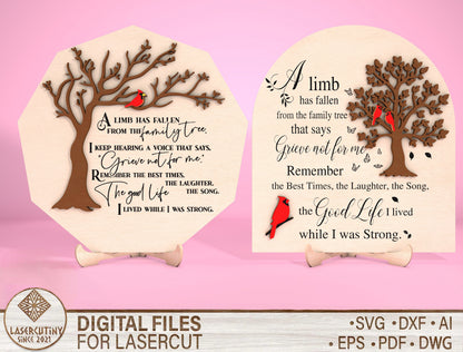 Tree Memorial SVG Cardinal Memorial Tabletop Sign SVG for Glowforge and xTool