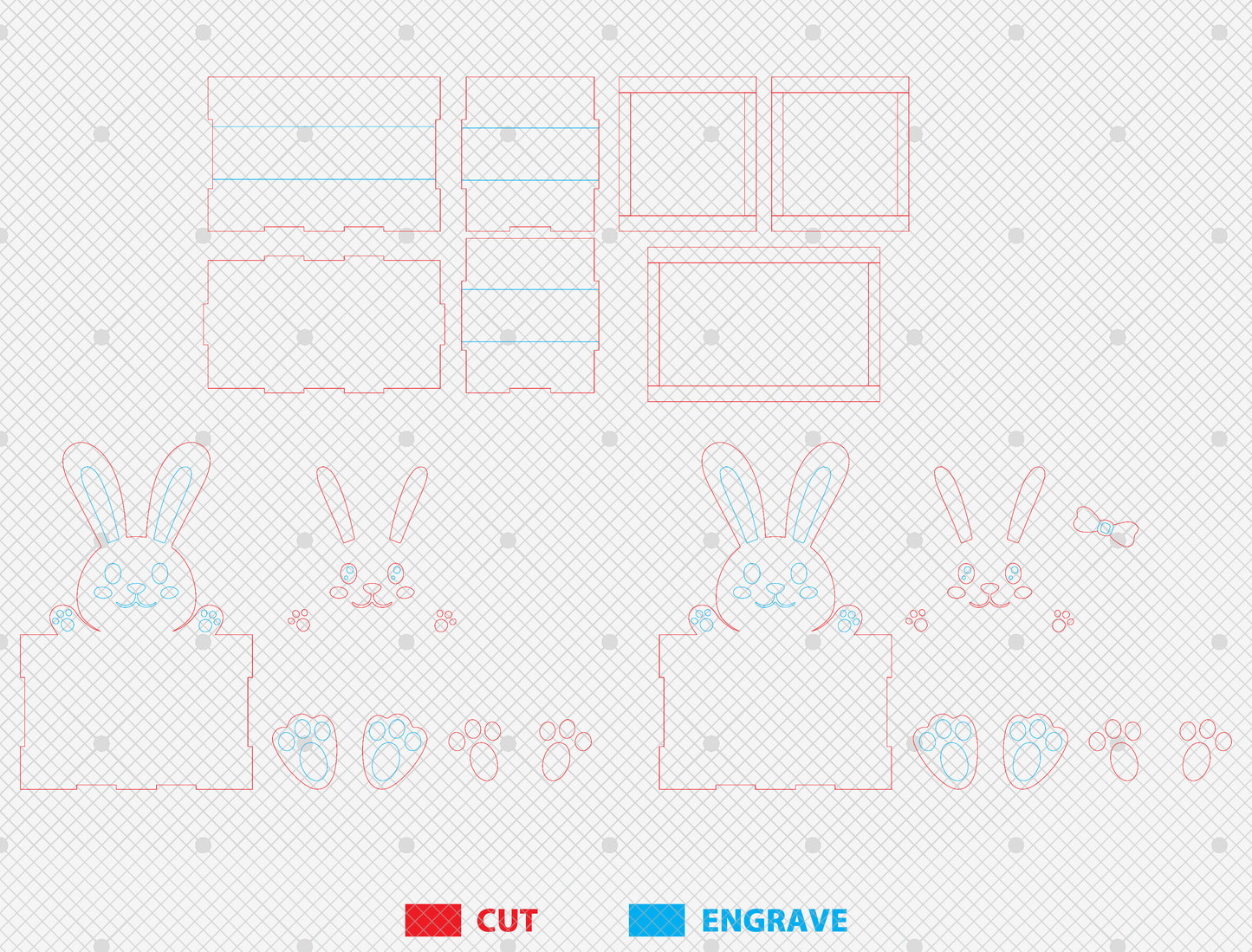 Personalized Easter Bunny Box SVG Wooden Basket 2 Designs for LightBurn