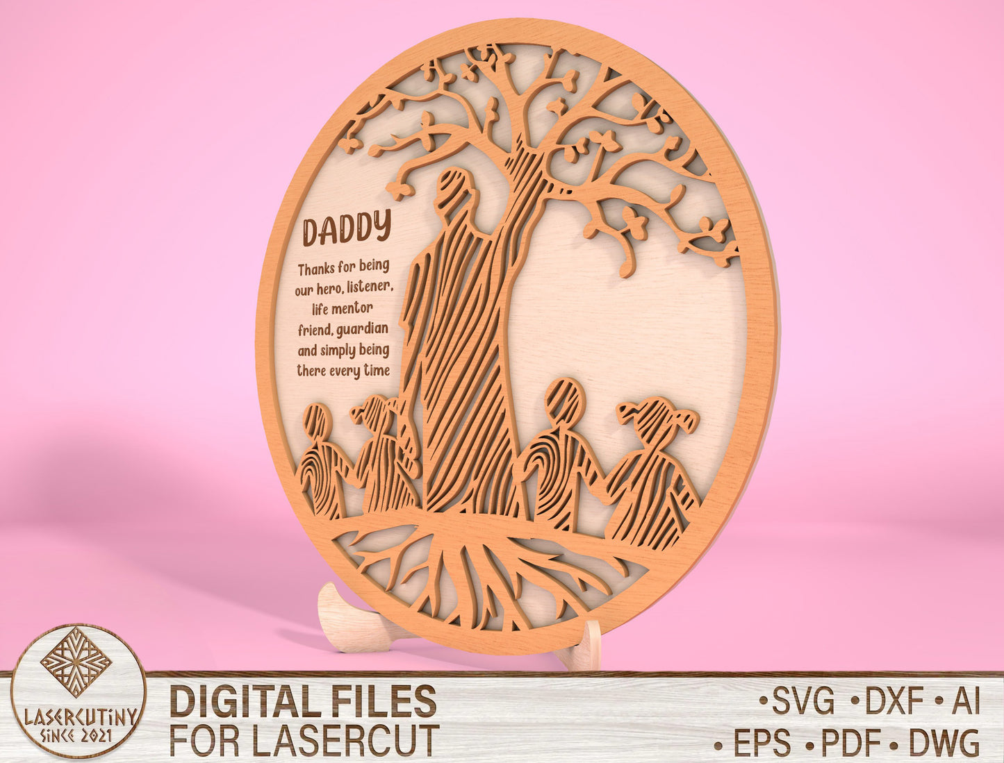 Dad Tree of Life Wooden Sign SVG for Glowforge and xTool