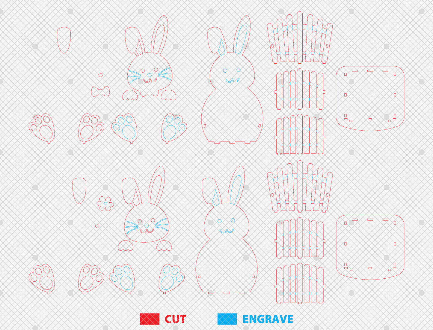 Cute Bunny Basket Holder SVG Easter Decor 2 Designs for Glowforge and xTool