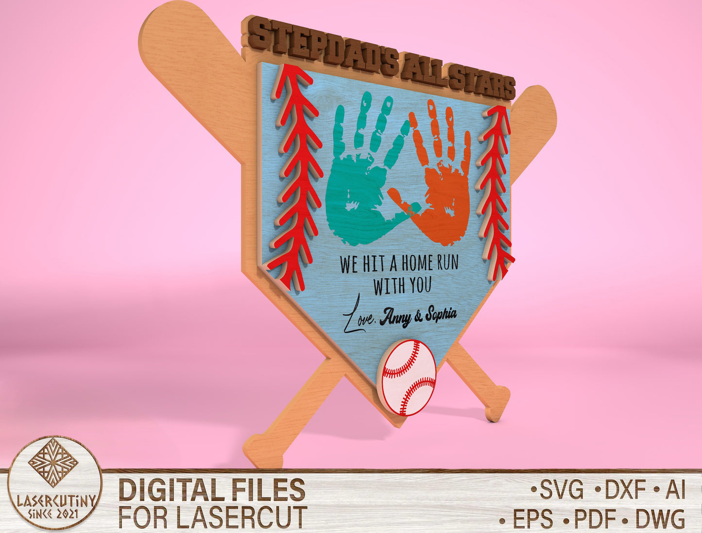Baseball Dad Handprint Sign SVG for Glowforge and xTool