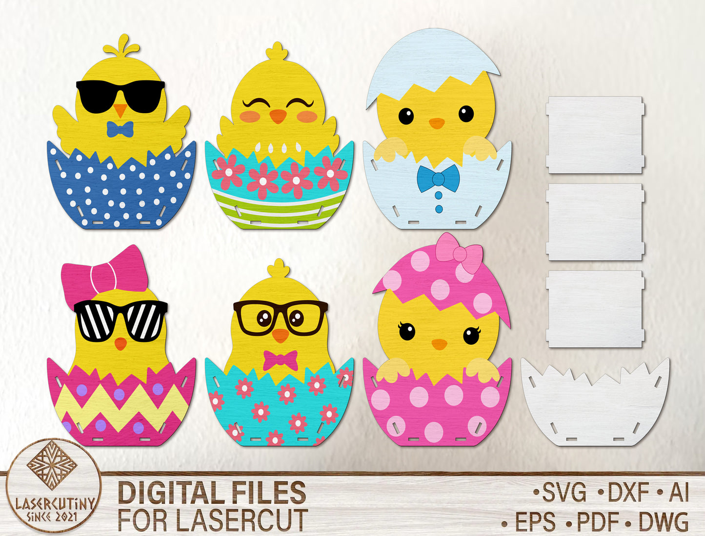 Easter Chick Basket SVG Cute Chick Egg Holder Wooden for Glowforge and xTool