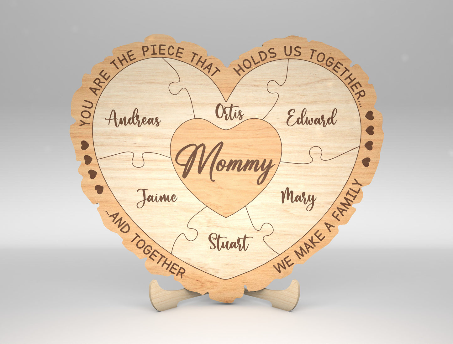 Custom Name Mom Puzzle Heart Sign SVG for Glowforge and xTool