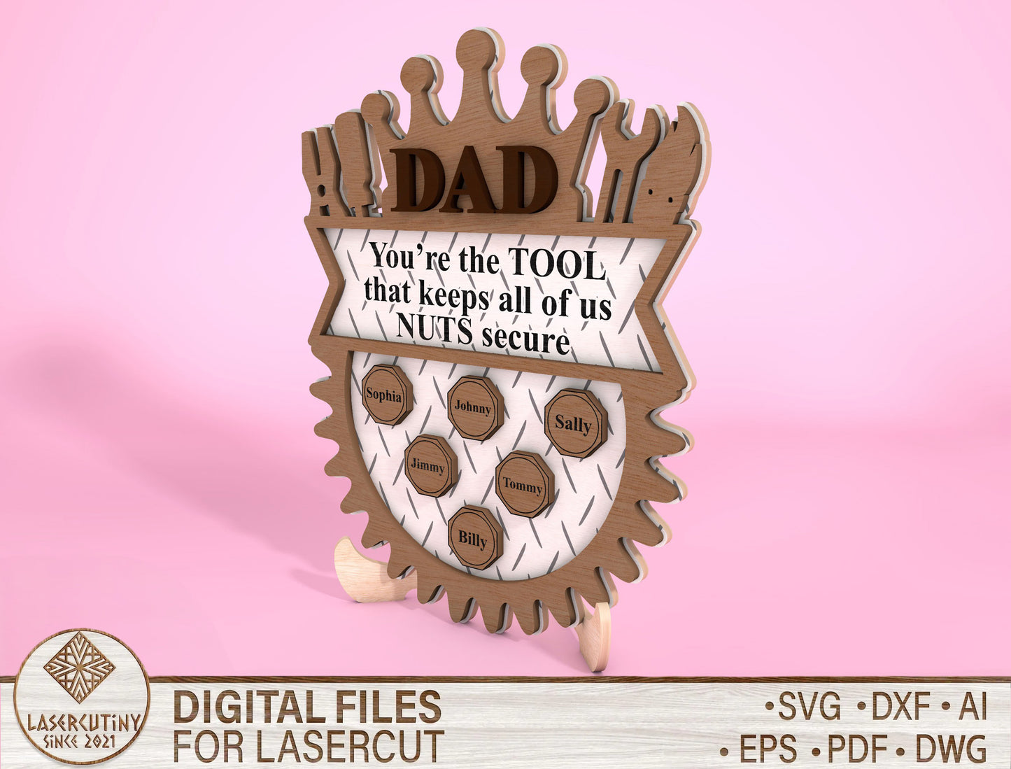 Personalized Tool Dad Gear SVG Laser Cut File for Glowforge and LightBurn