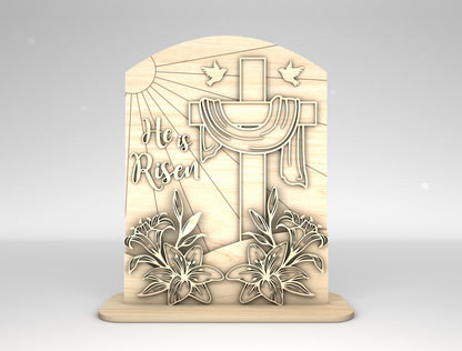 He Is Risen Easter Tabletop Sign SVG Set Religious for LightBurn and xTool