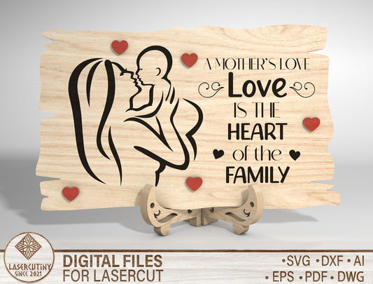 Mother and Child Line Art Wooden Sign SVG Laser Cut File for Glowforge and LightBurn