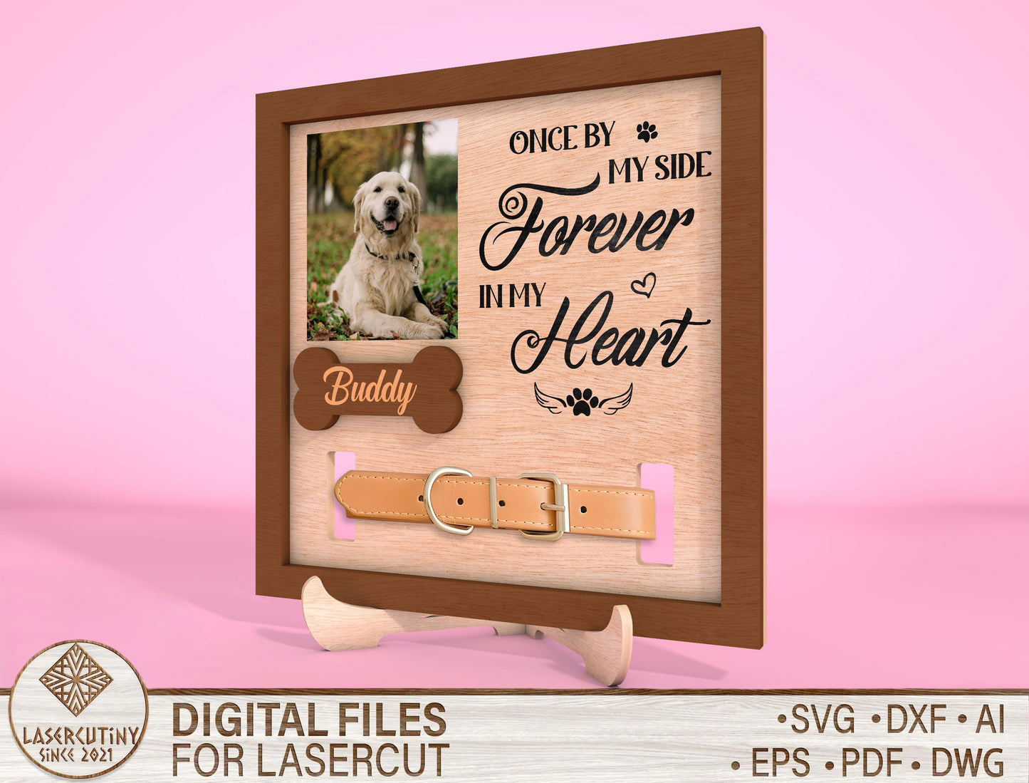 Dog Collar Memorial Frame SVG Laser Cut File for LightBurn
