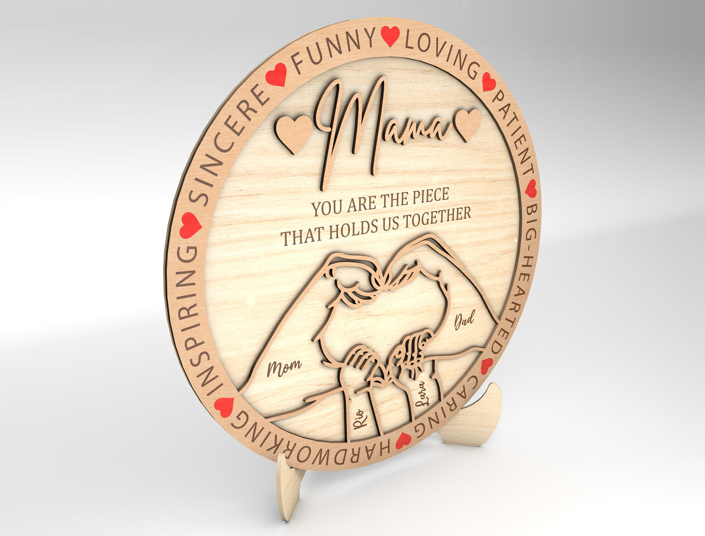Mommy Mama Mom Family Hands Round Sign SVG for LightBurn and xTool
