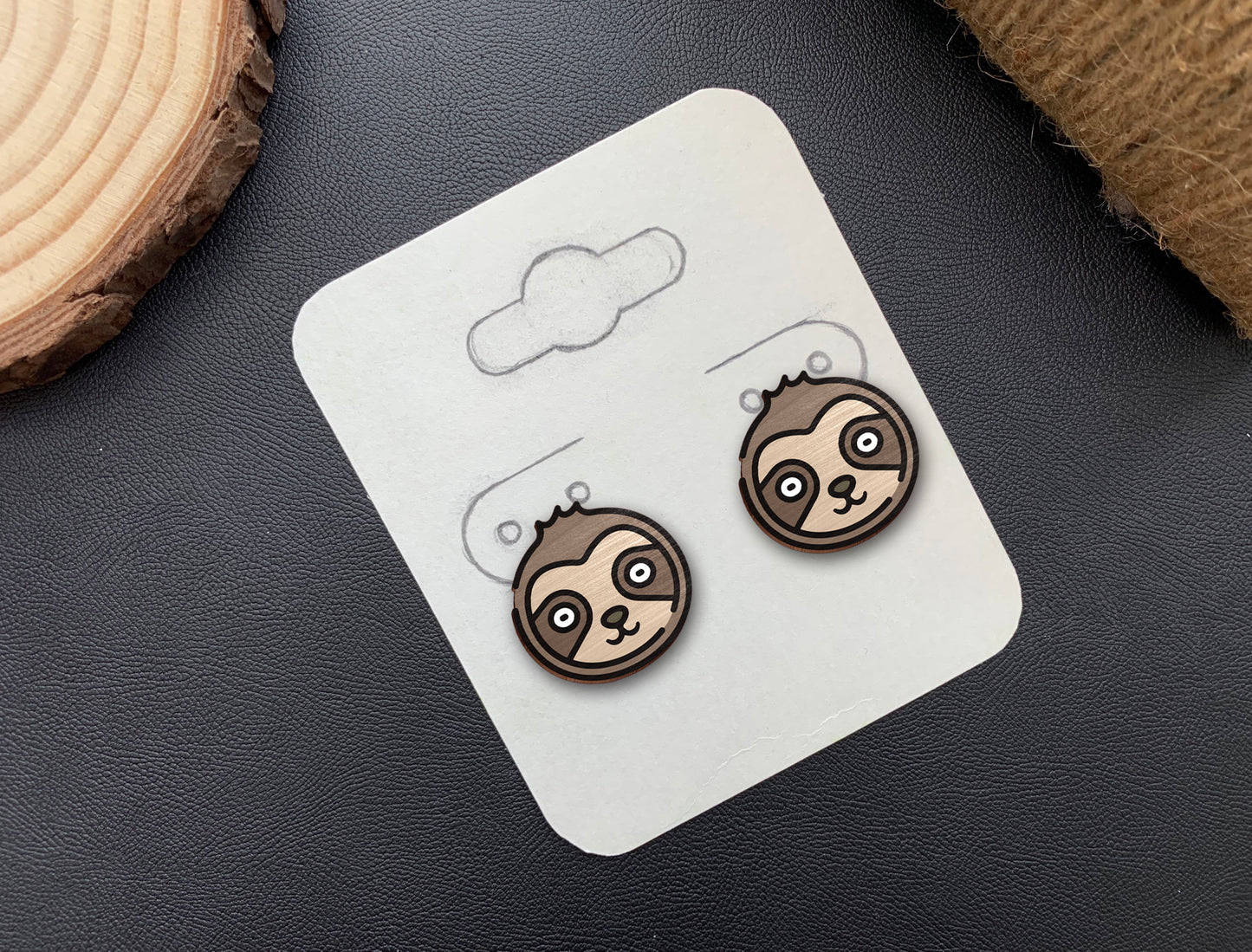 Sloth Stud Earrings SVG Laser Cut File for Glowforge and LightBurn