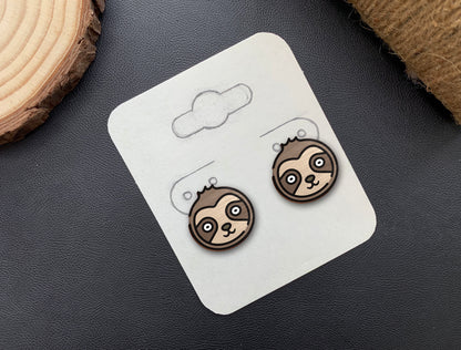 Sloth Stud Earrings SVG Laser Cut File for Glowforge and LightBurn
