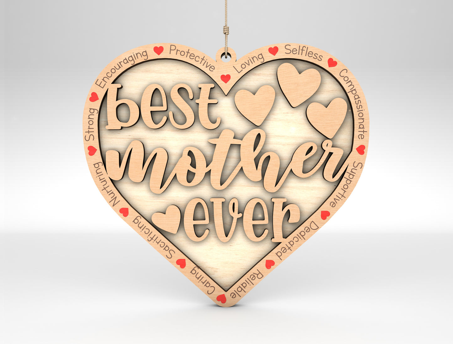 Best Mom Ever Heart Ornament SVG Multiple Titles for LightBurn