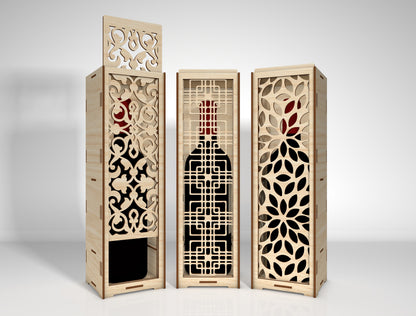 Wine Bottle Box Bundle SVG Laser Cut File for LightBurn and Glowforge