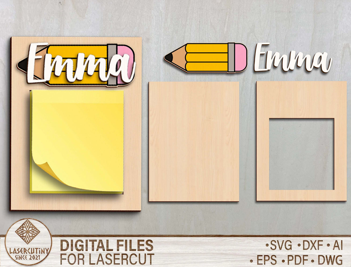 Personalized Teacher Sticky Note Holder SVG File for LightBurn and Glowforge