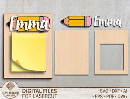 Personalized Teacher Sticky Note Holder SVG File for LightBurn and Glowforge