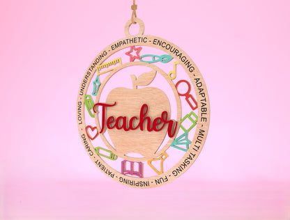 Teacher Ornament SVG Apple Classroom Laser Cut File for Glowforge and LightBurn