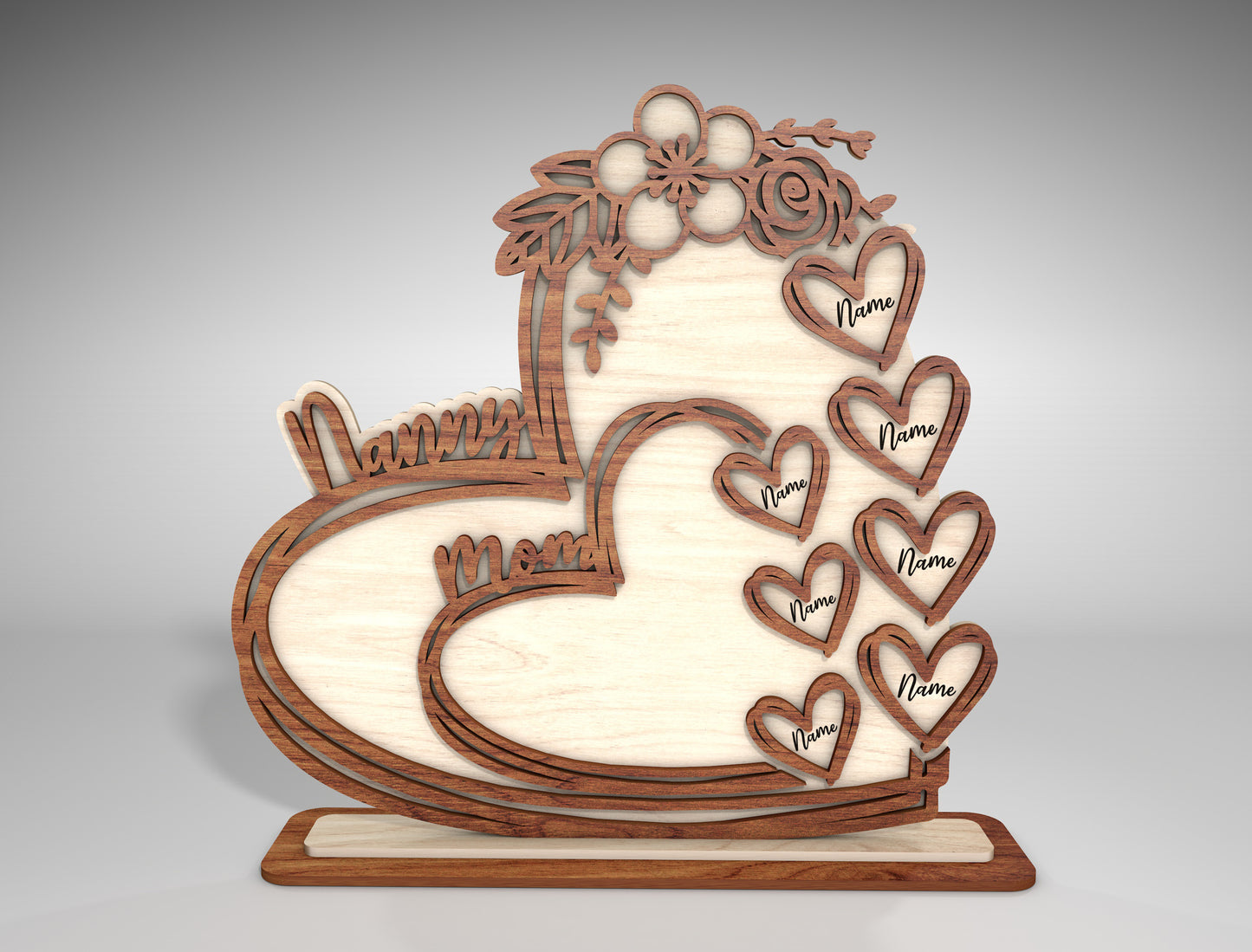 Personalized Mom Heart Floral Sign SVG for Glowforge and xTool