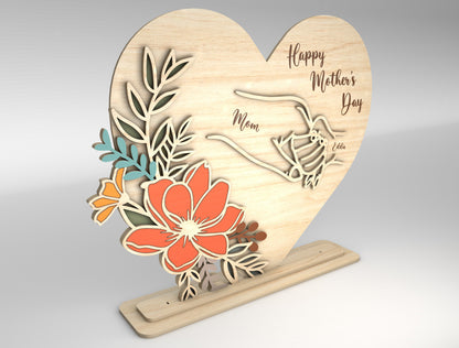 Personalized Mom Cosmos Floral Heart Sign SVG for xTool