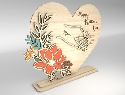 Personalized Mom Cosmos Floral Heart Sign SVG for xTool