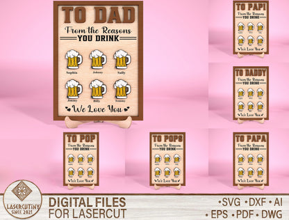 Personalized Dad Beer Sign SVG Bundle for Glowforge and xTool