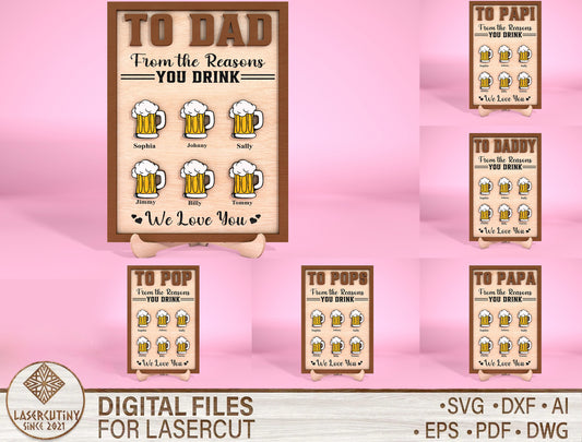 Personalized Dad Beer Sign SVG Bundle for Glowforge and xTool