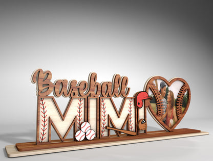 Personalized Sports Mom Photo Heart Sign SVG for LightBurn
