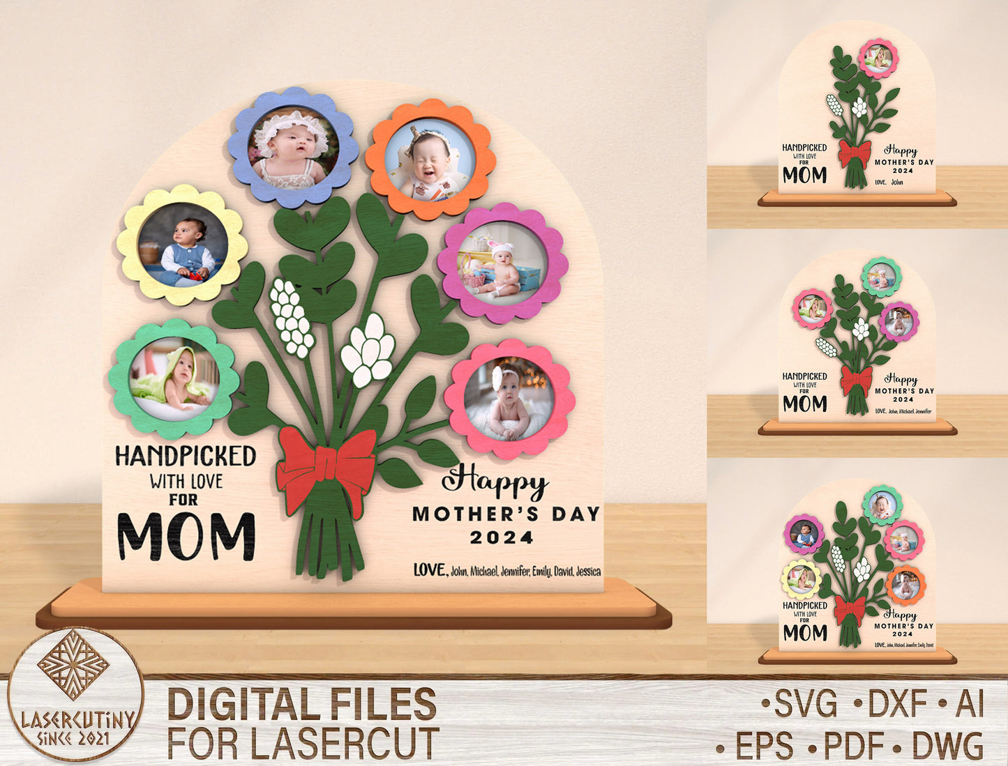 Handpicked With Love Mom Photo Frame SVG Bouquet for Glowforge