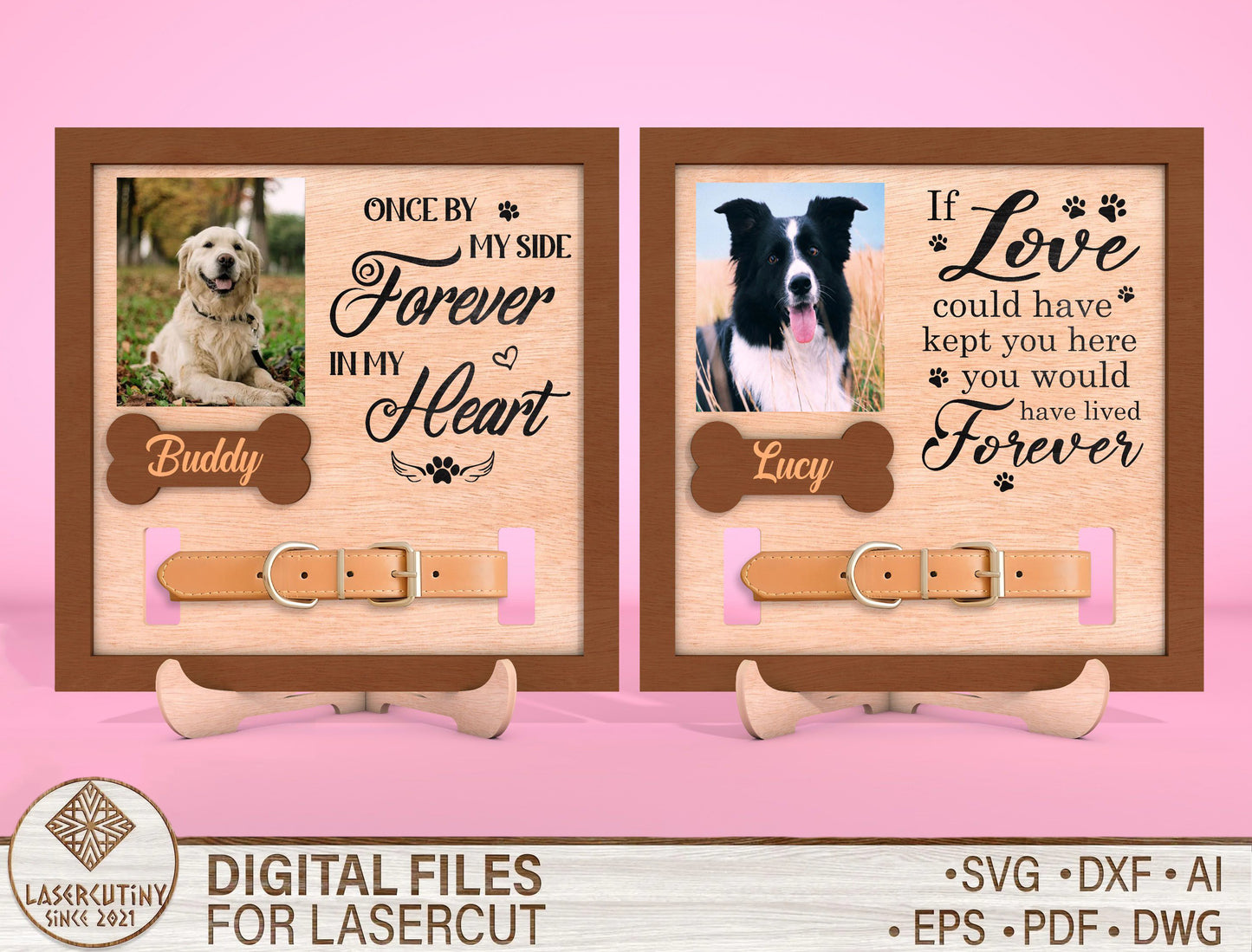 Dog Collar Memorial Frame SVG Laser Cut File for LightBurn
