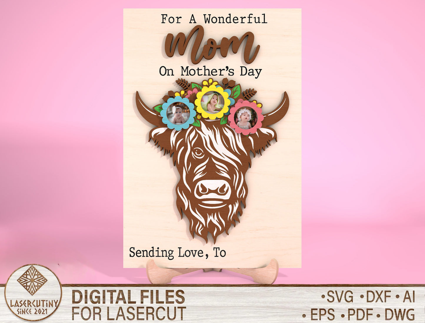 Highland Cow Mom Photo Frame SVG Bundle Laser Cut File for Glowforge and xTool
