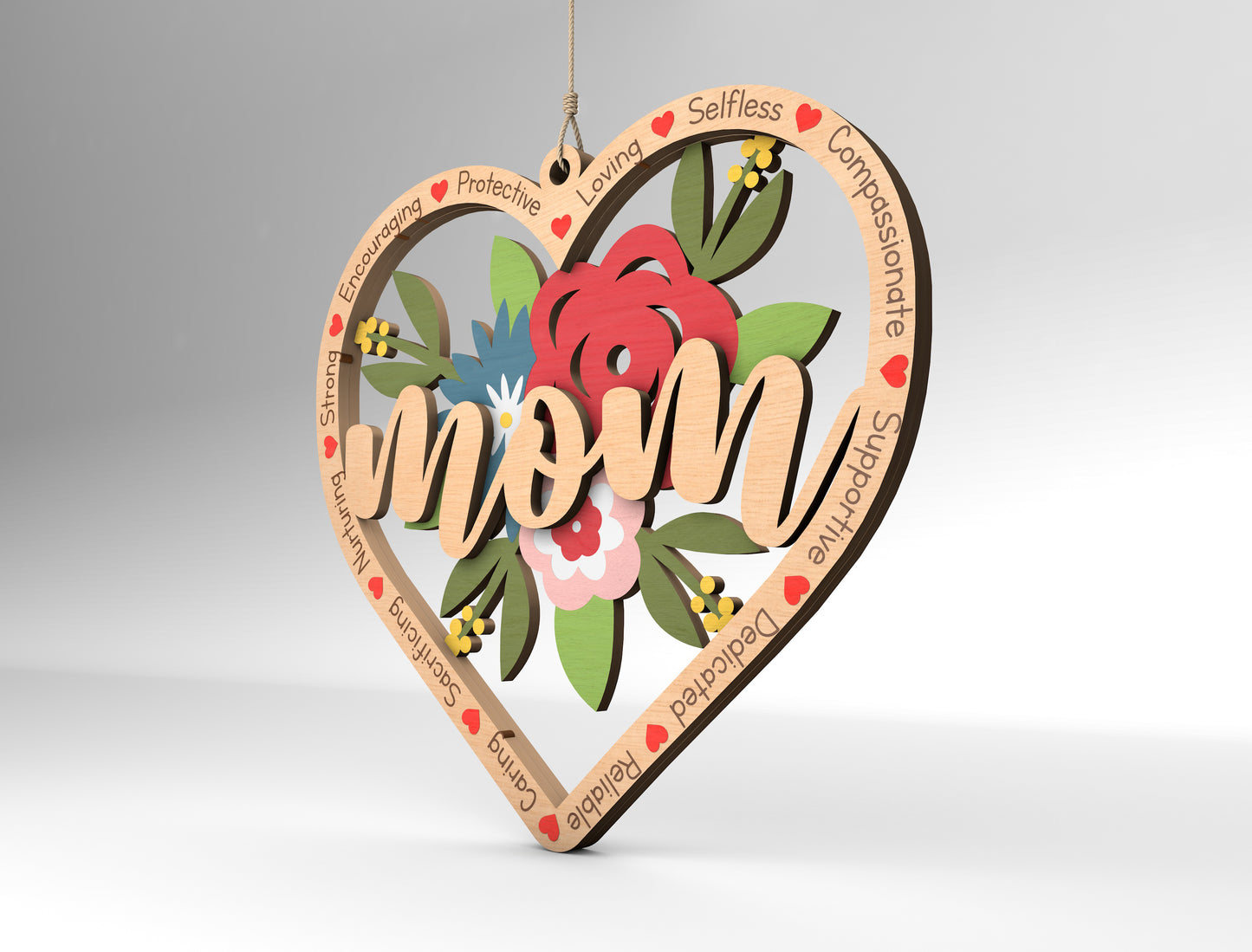 Mom Floral Heart Ornament SVG Flower Mom for Glowforge and xTool