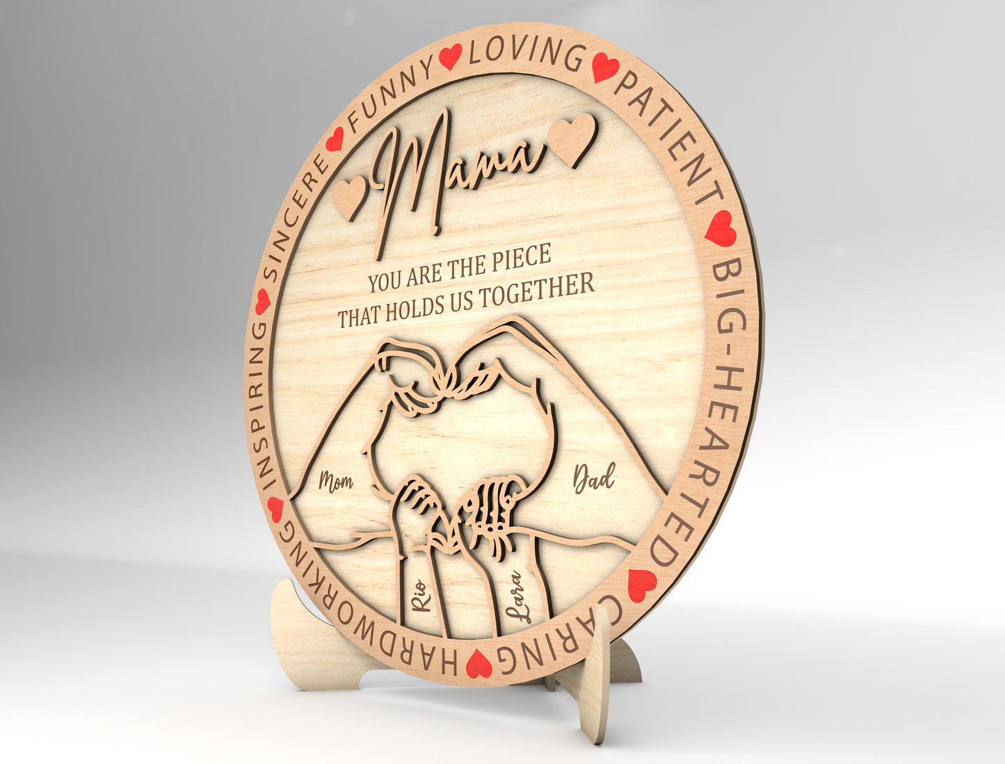 Mommy Mama Mom Family Hands Round Sign SVG for LightBurn and xTool