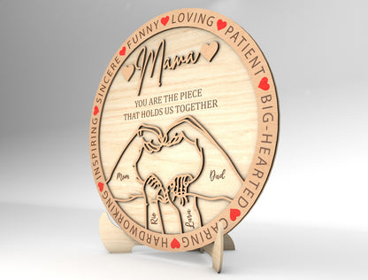 Mommy Mama Mom Family Hands Round Sign SVG for LightBurn and xTool