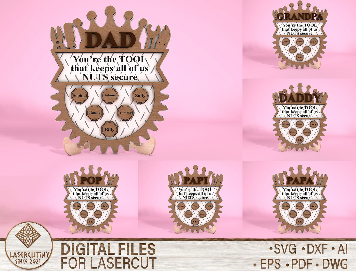 Personalized Tool Dad Gear SVG Laser Cut File for Glowforge and LightBurn
