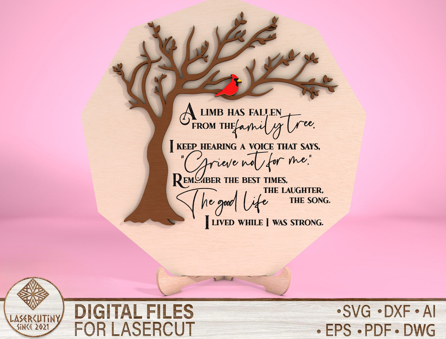 Tree Memorial SVG Cardinal Memorial Tabletop Sign SVG for Glowforge and xTool