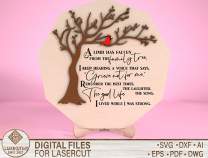 Tree Memorial SVG Cardinal Memorial Tabletop Sign SVG for Glowforge and xTool