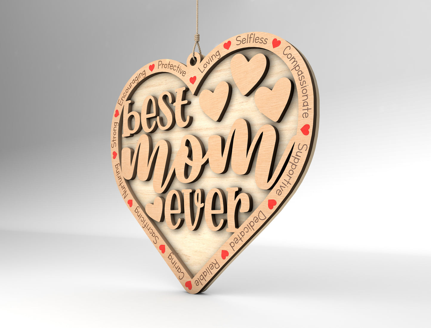 Best Mom Ever Heart Ornament SVG Multiple Titles for LightBurn