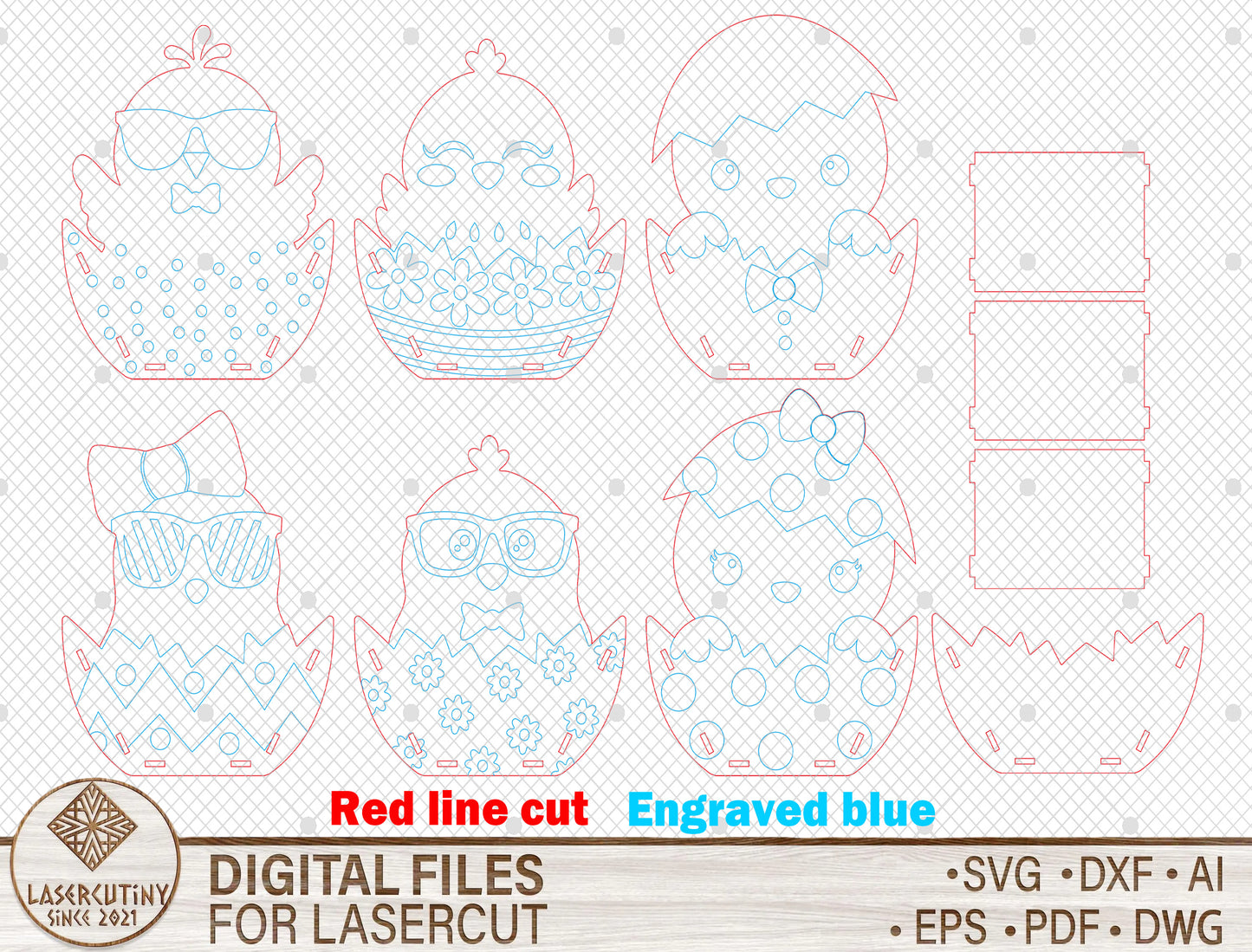 Easter Chick Basket SVG Cute Chick Egg Holder Wooden for Glowforge and xTool
