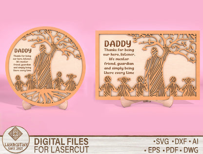 Dad Tree of Life Wooden Sign SVG for Glowforge and xTool