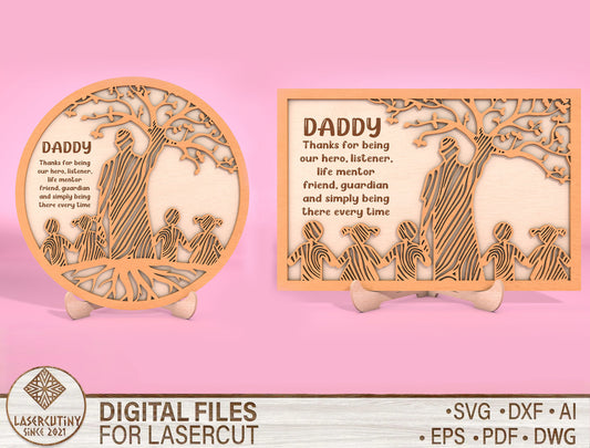 Dad Tree of Life Wooden Sign SVG for Glowforge and xTool