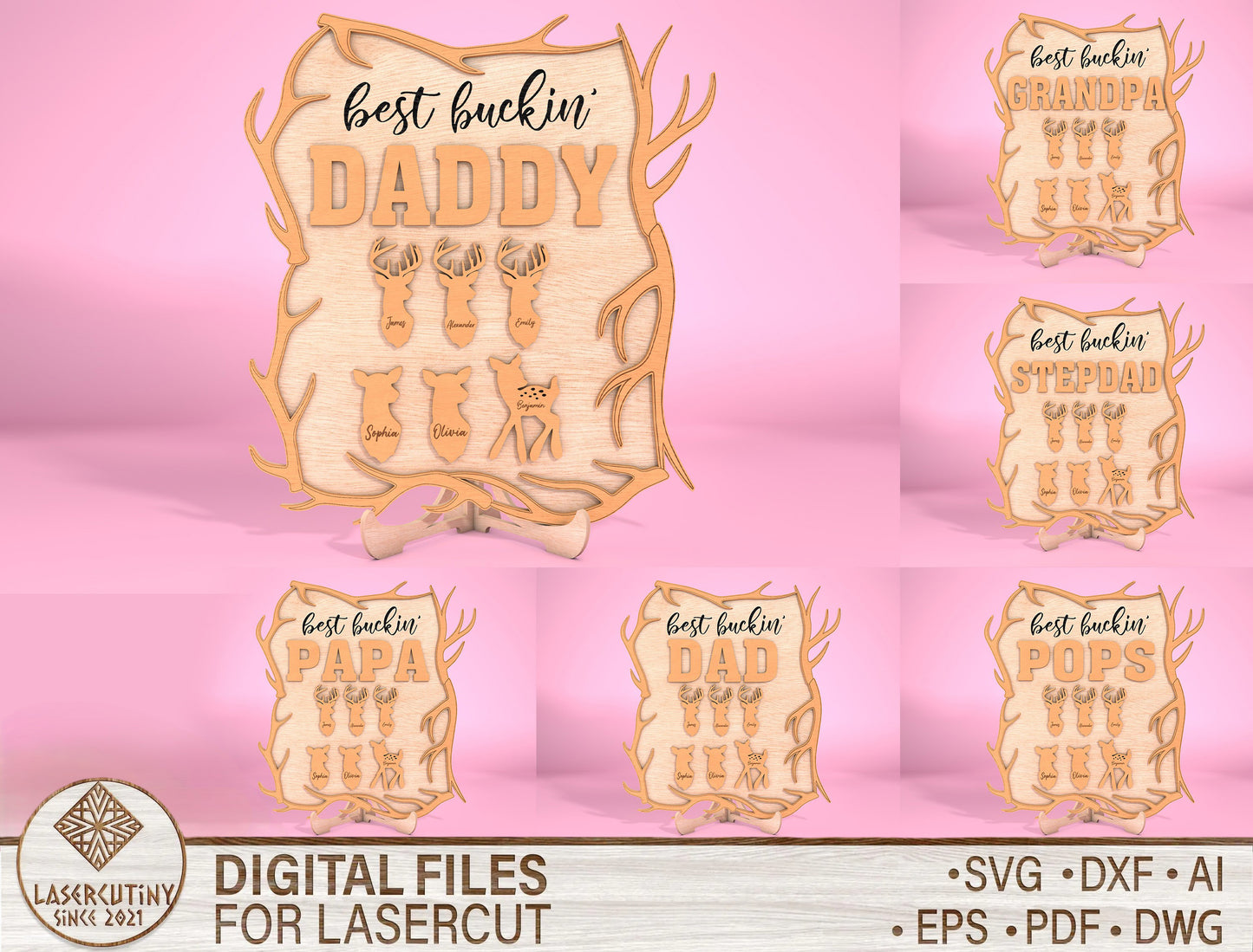 Best Buckin Daddy Hunting Sign SVG Laser Cut File for Glowforge