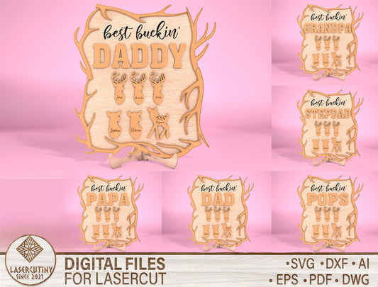 Best Buckin Daddy Hunting Sign SVG Laser Cut File for Glowforge