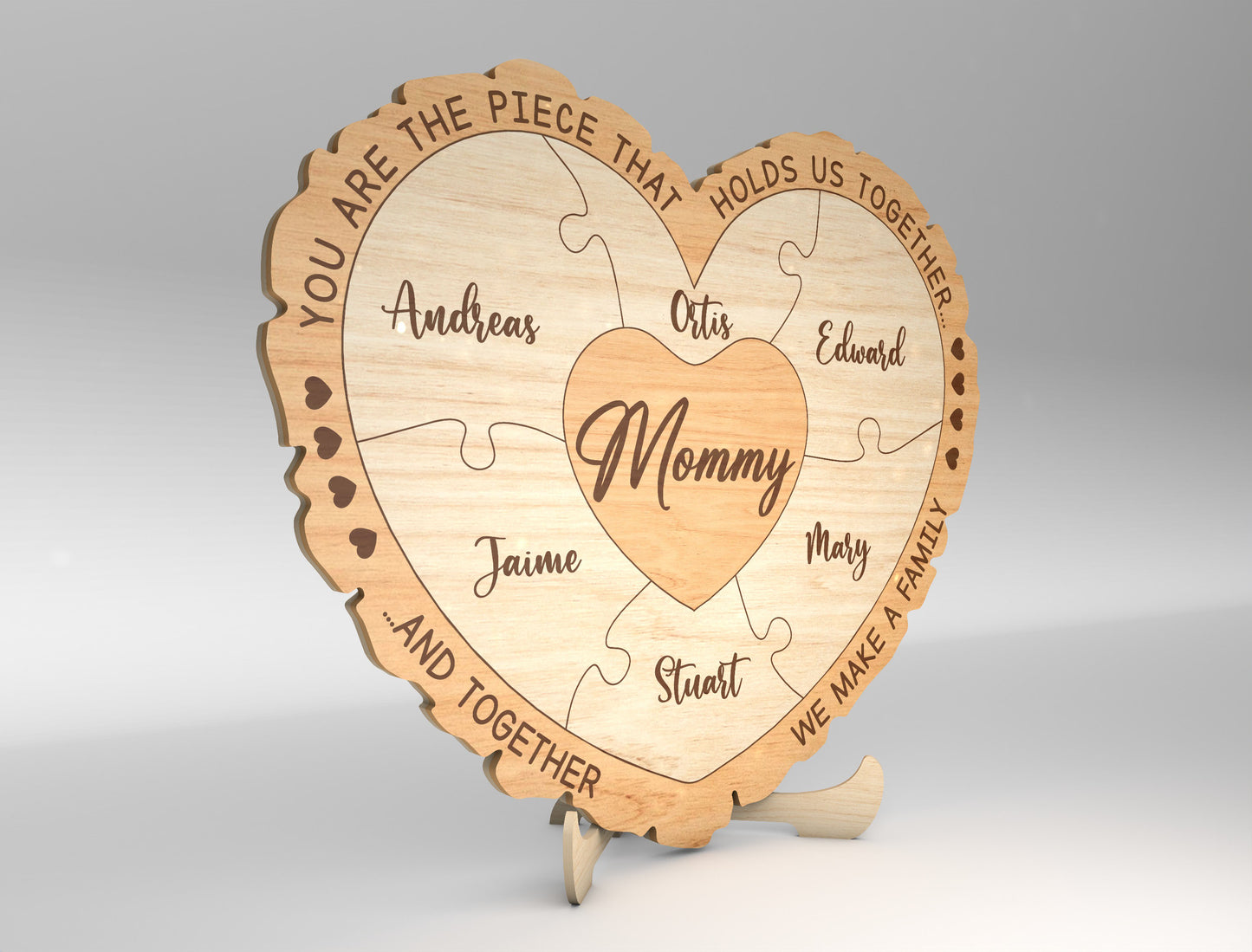 Custom Name Mom Puzzle Heart Sign SVG for Glowforge and xTool