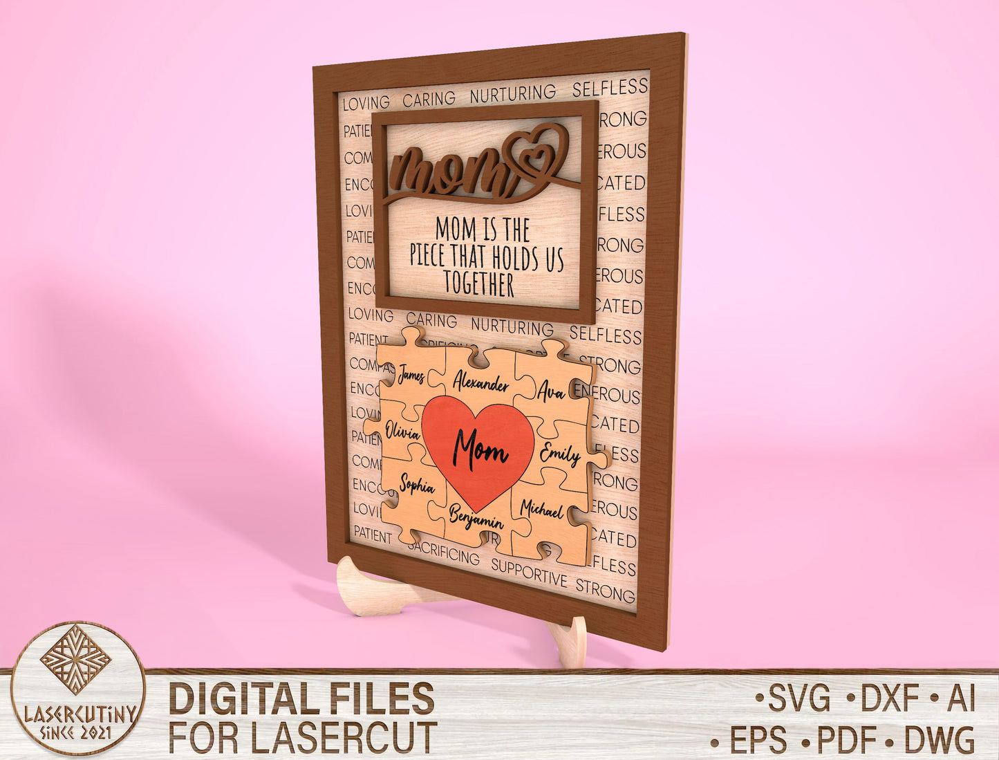 Personalized Mom Heart Name Sign SVG Bundle Laser Cut File for xTool and LightBurn