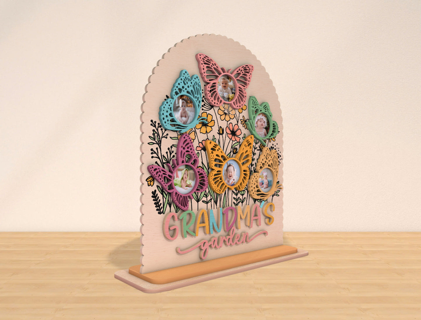 Grandma's Garden Butterfly Photo Frame SVG for LightBurn and xTool